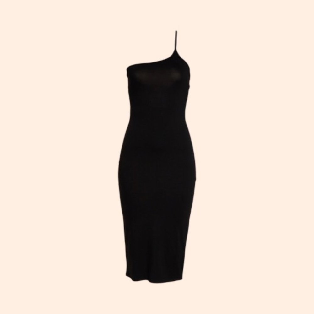 NEW Reformation Nova One-Shoulder Body-Con Dress in Black - size L  #1244